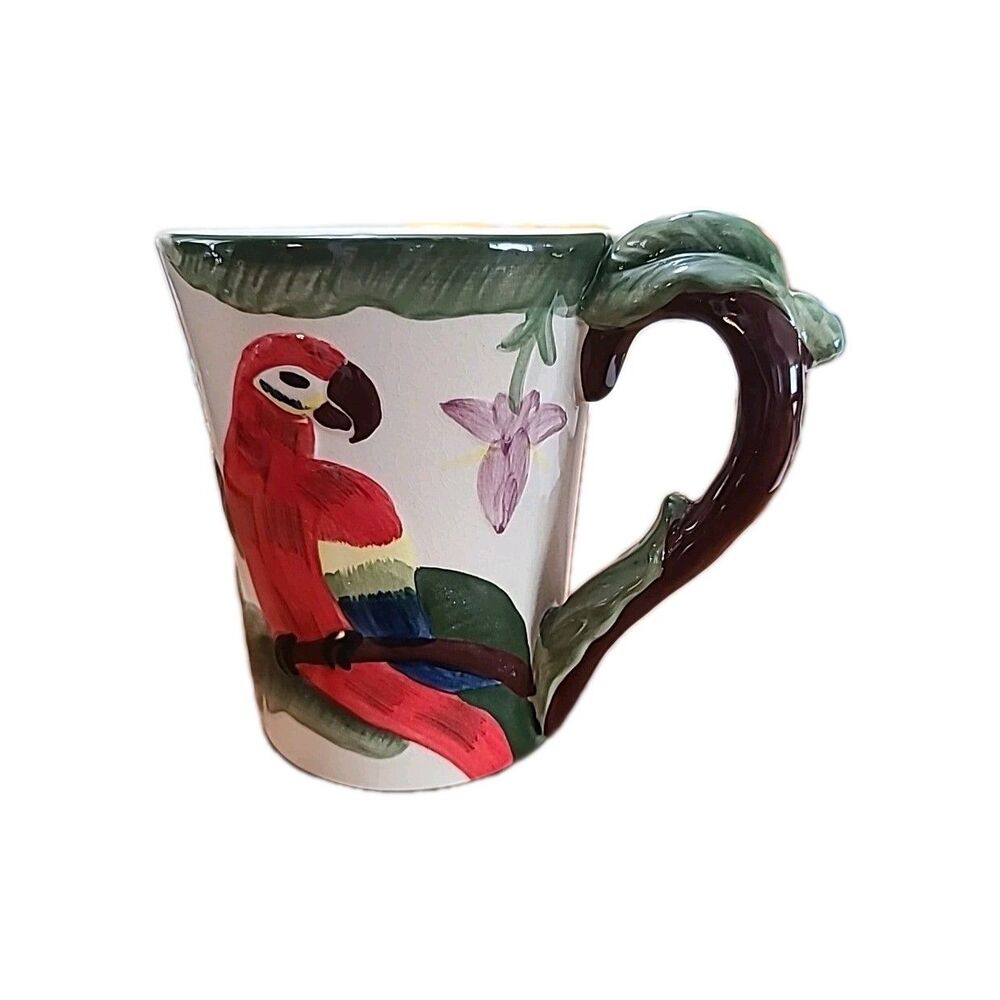 Pier 1 Imports Ceramic Parrot Coffee Mug Cup Handpainted